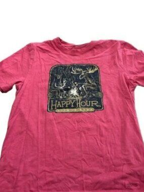 Men’s Life is Good Happy Hour Bear and Moose Campfire Tshirt